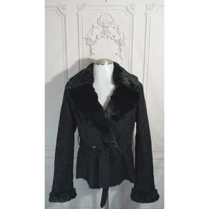 NWOT Guess Faux Suede Leather W/ Faux Fur Lining & Cuffs Belted Sz XS